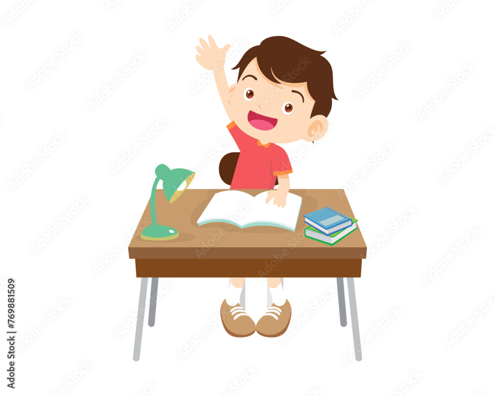 cute student sitting on desk working for homework