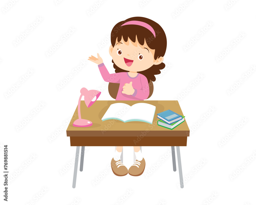 cute student sitting on desk working for homework cute student sitting on desk working for homework
