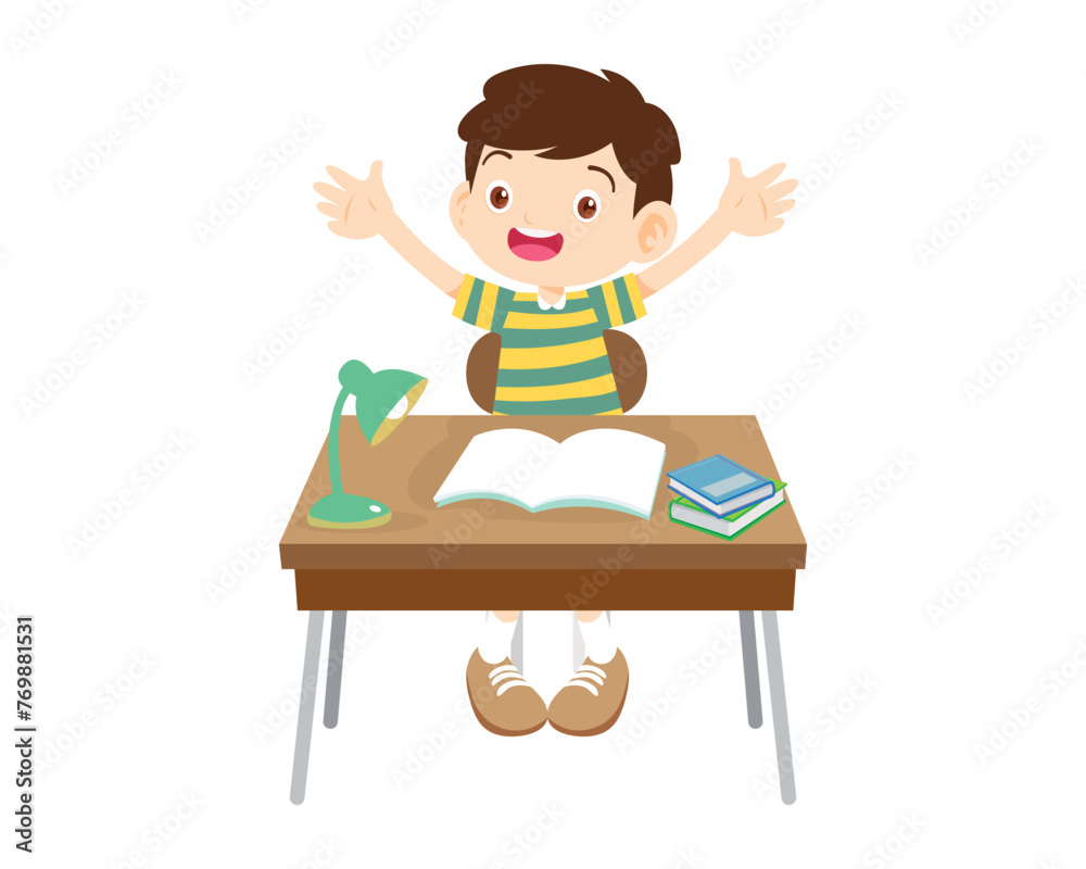 cute student sitting on desk working for homework cute student sitting on desk working for homework