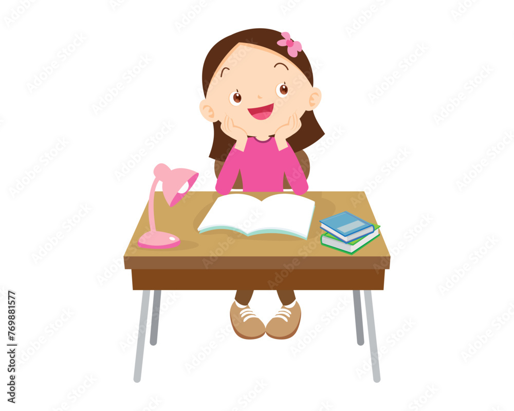 cute student sitting on desk working for homework