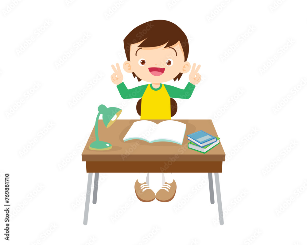 cute student sitting on desk working for homework cute student sitting on desk working for homework