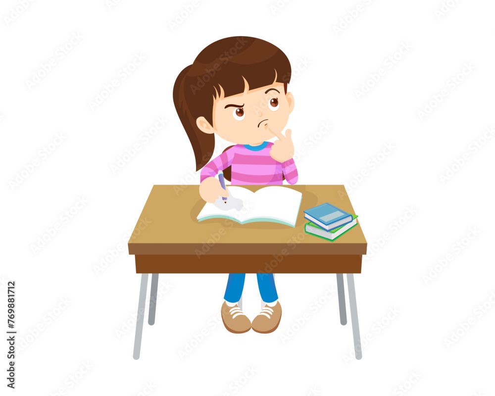cute student sitting on desk working for homework cute student sitting on desk working for homework