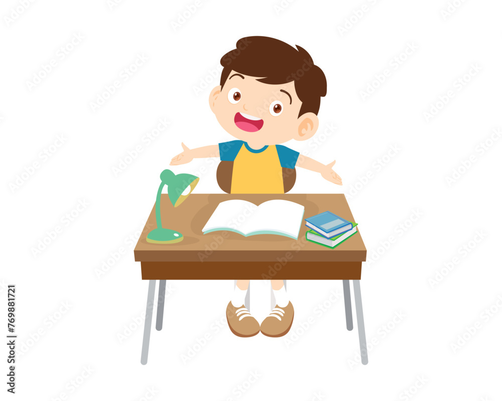 cute student sitting on desk working for homework cute student sitting on desk working for homework