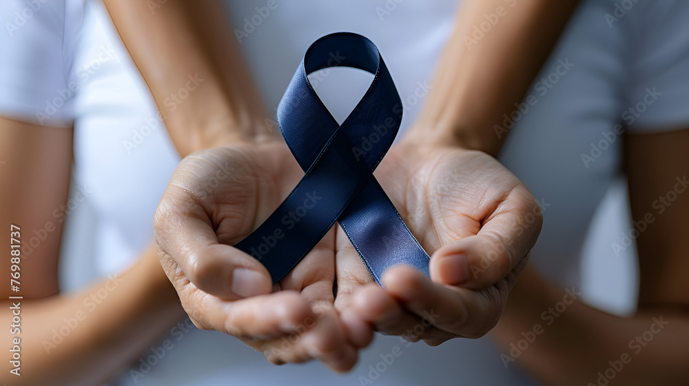 Men's health and Prostate cancer awareness campaign in November month. Close up,  cancer. Copy space, blue ribbon, Generative Ai
