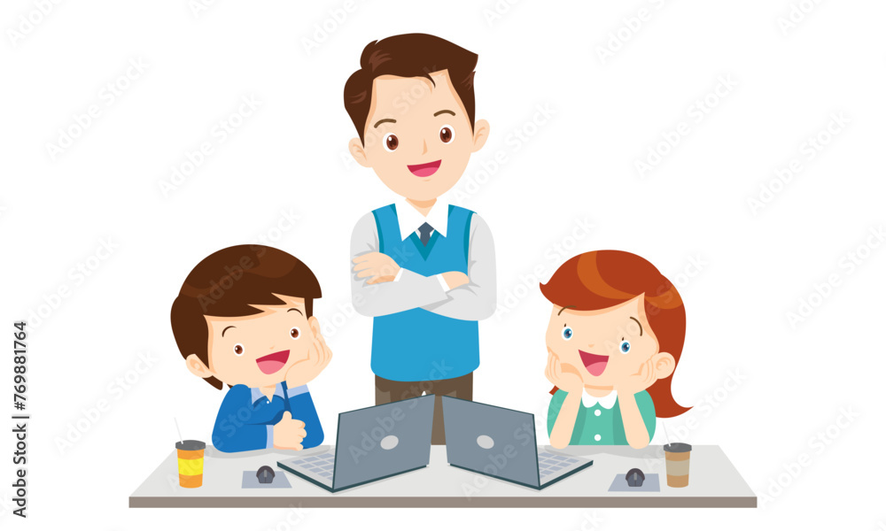 teacher and kids learning computer technology education teacher and kids learning computer technology education