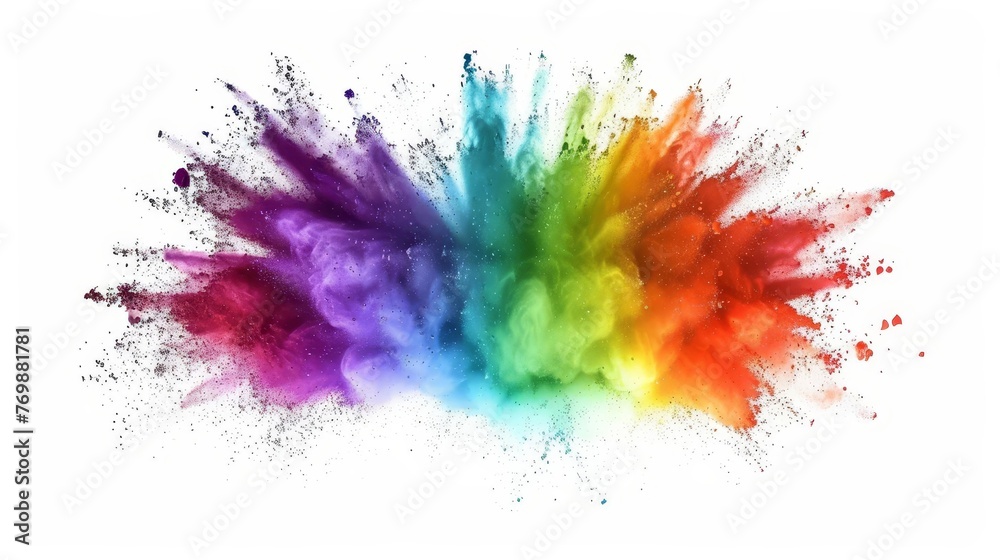 Vibrant Rainbow Powder Paint Explosion Burst Isolated on White Background Abstract Photo