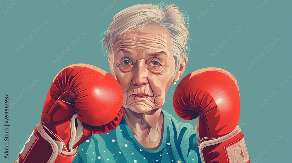 Vibrant senior Irish woman in boxing gloves, strong and determined, Active grandmother lifestyle portrait illustration Vibrant senior Irish woman in boxing gloves, strong and determined, Active grandmother lifestyle portrait illustration