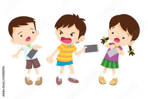 angry kid addicted mobile phone