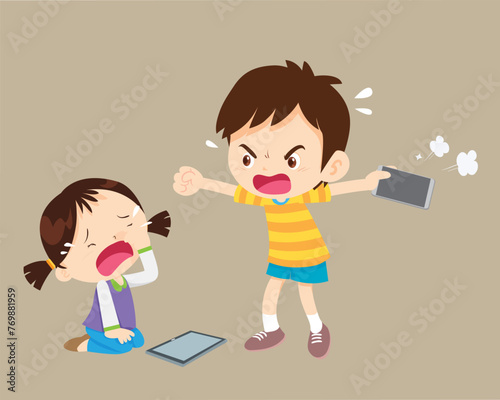 angry kid addicted mobile phone