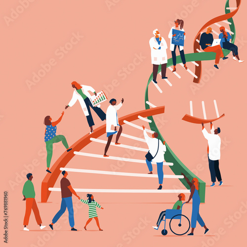 People working together to build DNA double helix