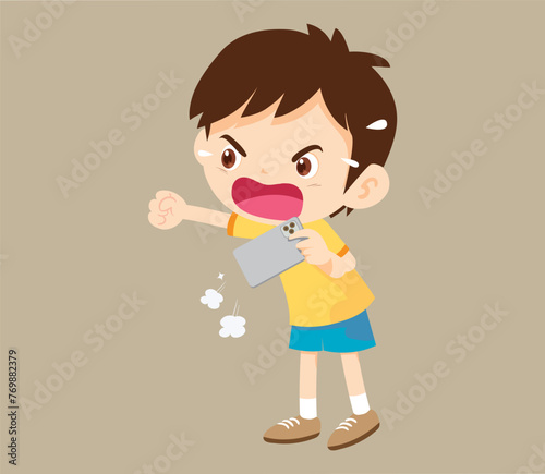 crying angry kid addicted mobile phone