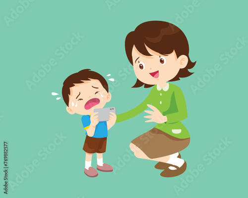 Comforting sad children with parent
