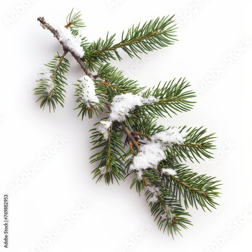 Snow-Covered Pine Branches Isolated on White Background. Generative AI.