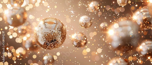 flaying golden disco balls on the beige background
