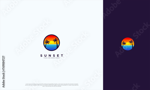 summer beach logo sunset ocean sea tropical design water wave badge icon. Vector illustration