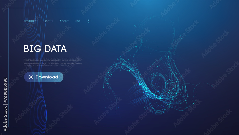 Abstract Data Stream Visualization in Blue with Flowing Lines