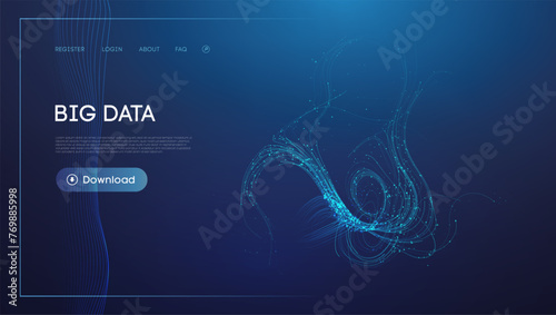 Abstract Data Stream Visualization in Blue with Flowing Lines