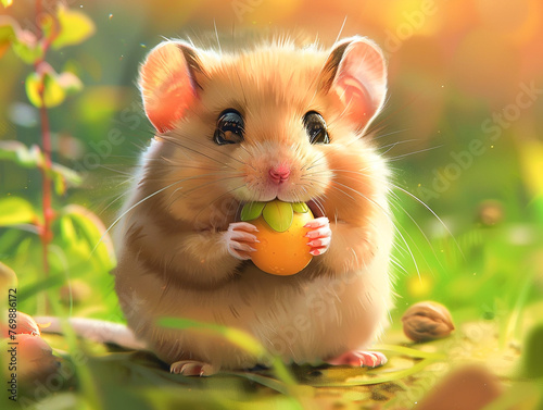 portrait of a baby hamster captures its cute expression as it enjoys a snack its playful demeanor reflected in a joyful smile photo