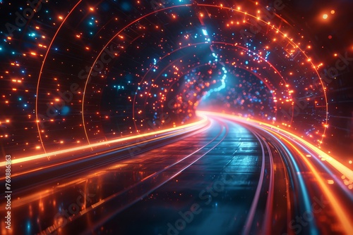 Neon Velocity  Speed Motion in Luminous Tunnel