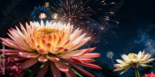   A group of flowers arranged together with fireworks in the background © Viktor