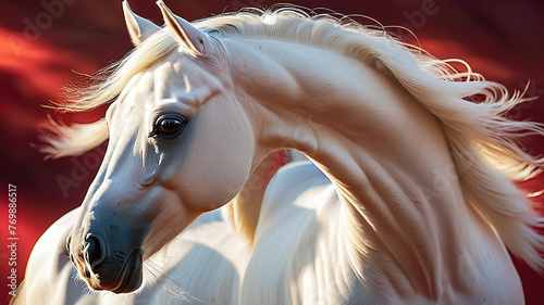 Portrait of a white Arabian stallion