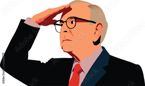 Vector of an elder businessman looking into distance, hand on forehead