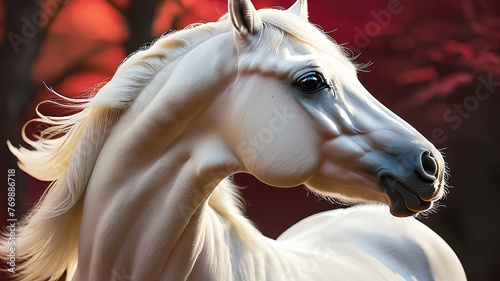 Portrait of a white Arabian stallion