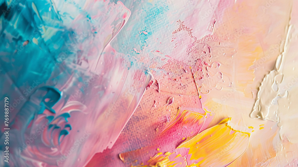 The joy of color An abstract canvas alive with warm vibrant strokes and wet effects in a soothing pastel palette - obrazy, fototapety, plakaty 