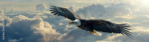 A majestic eagle soaring above clouds representing the freedom and heights of success