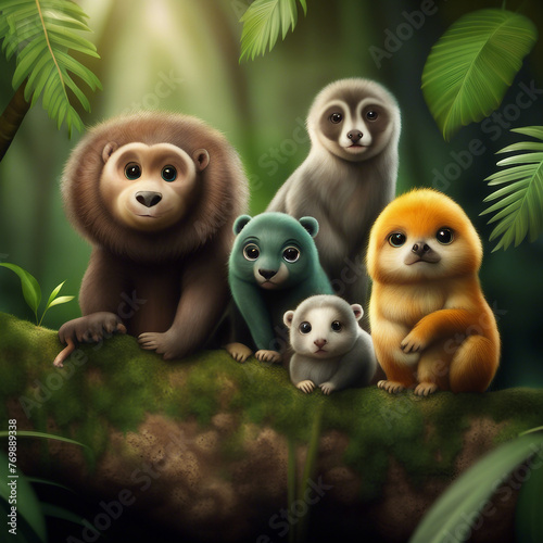 background illustration of cute animals in the middle of the forest