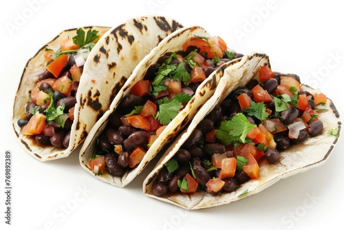 Black bean tacos vegetarian dish isolated on white background. ai generative photo