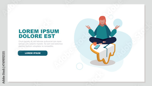 Adobe IllusVektor-Illustration einer Frau, deren Work-Life-Balance entspannt und ausgeglichen ist - Business-Konzepttrator Artwork