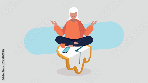 Adobe IllusVektor-Illustration einer Frau, deren Work-Life-Balance entspannt und ausgeglichen ist - Business-Konzepttrator Artwork