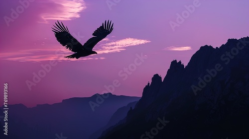 Twilight Majesty: Eagle soars high as day gives way to a symphony of sunset hues. © Alex