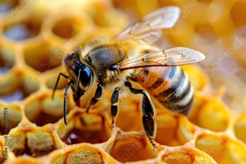bee on honey, honeybee macro. ai generative © Igor