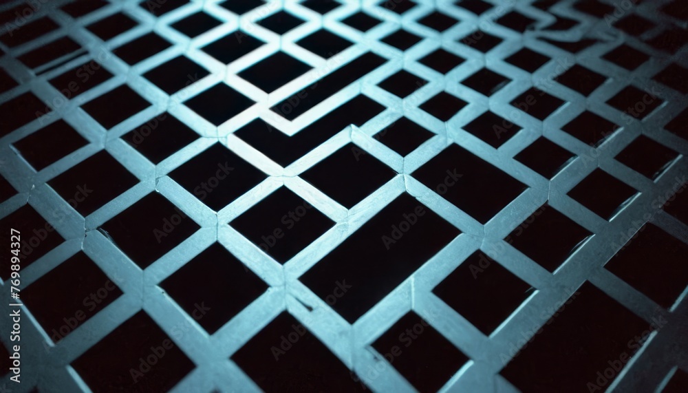   Close-up of a metal grate composed of square and rectangular shapes