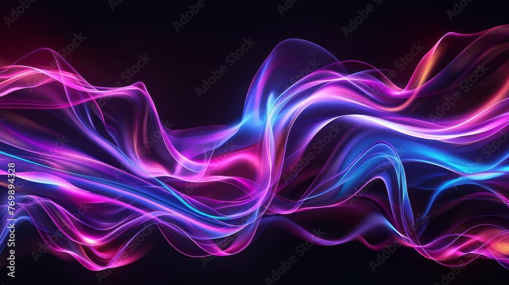 Abstract flowing neon color wave lights on black background, digital art Abstract flowing neon color wave lights on black background, digital art