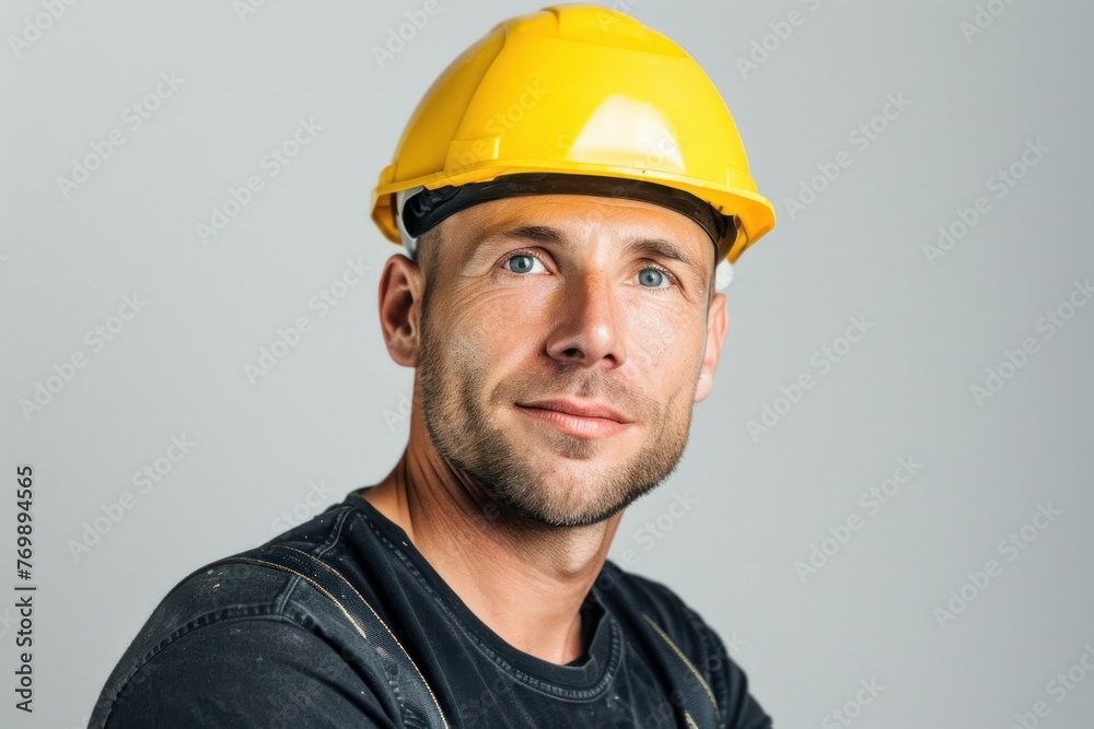 determined Occupational Health and Safety Specialist with short hair and a yellow hard hat. ai generative determined Occupational Health and Safety Specialist with short hair and a yellow hard hat. ai generative