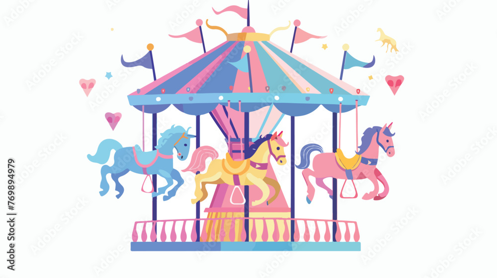 Carousel with horses amusement park element vector