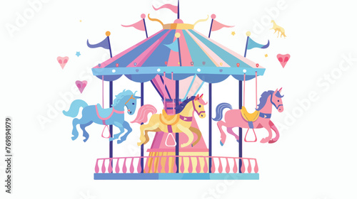 Carousel with horses amusement park element vector