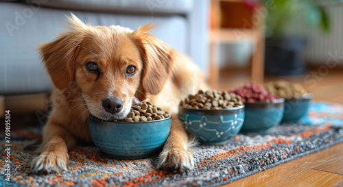 Dog Eating Food From Bowl photo