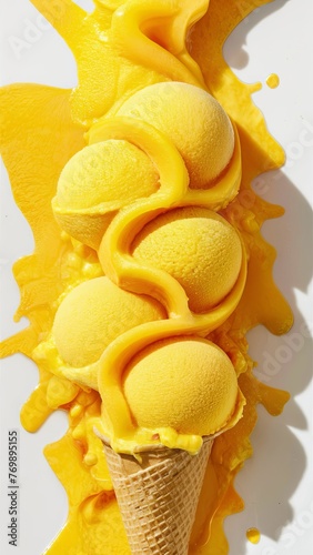 Tropical mango sorbet ice cream cone