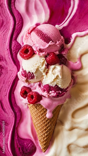 Raspberry cheesecake ice cream cone