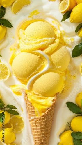Tropical mango and lemon ice cream cone