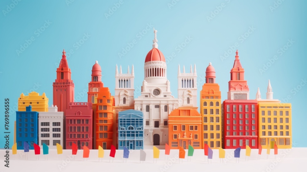 Madrid in the colors of the national Spain flag vector flat illustration