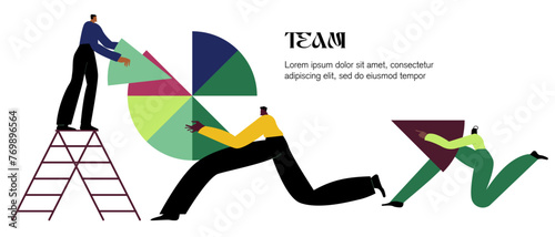 Teamwork  for business development, statistic or analytics concept, business people colleagues help building chart. partnership or collaboration to success.