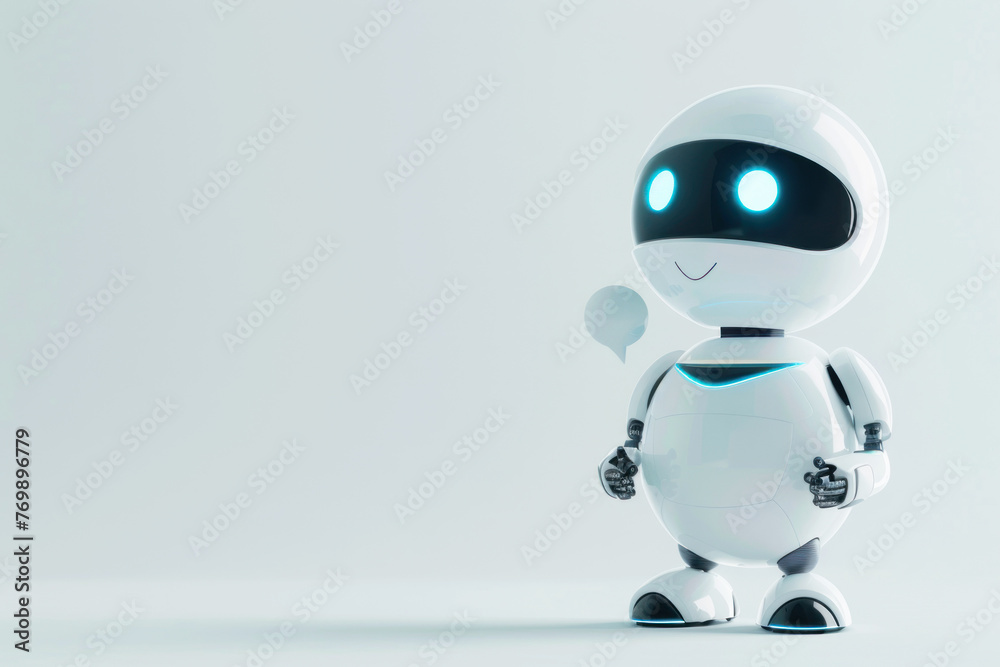 3d rendering. Smiling robot with mock up texts bubbles and messages. ai generative 3d rendering. Smiling robot with mock up texts bubbles and messages. ai generative