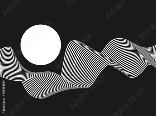 Abstract wave background, black and white wavy stripes or lines design