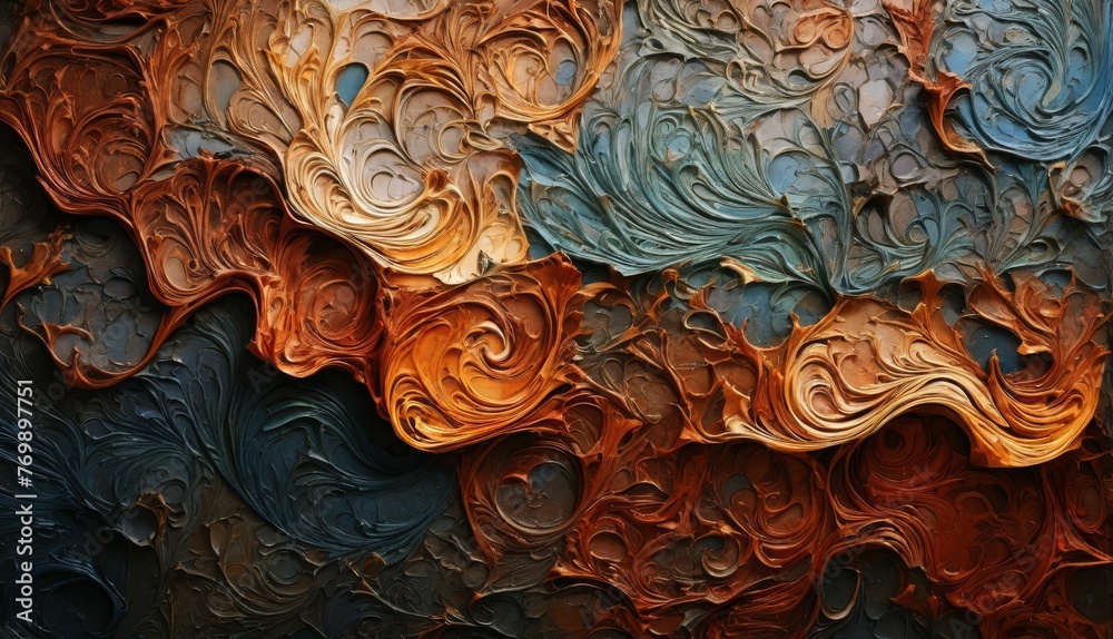   A close-up of intricate artwork with numerous swirls and distinct shapes