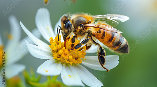 Bees On White Flower Background © Prayoga